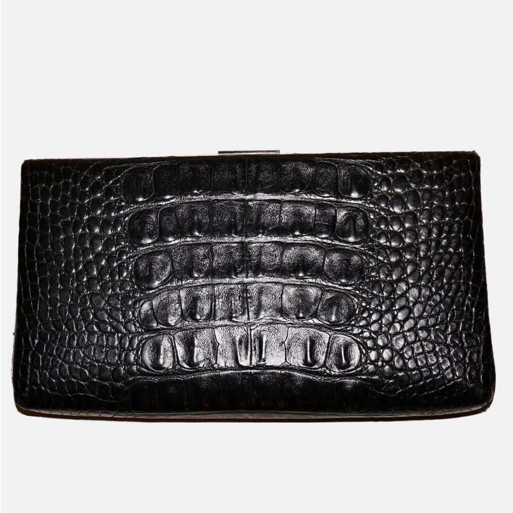 Banana Republic Embossed Leather Black Hard Case Clutch Bag/Purse